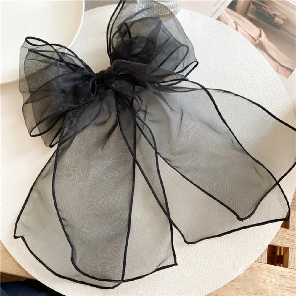 Oversized Black Tule Bow French Barrette Hair Clip - Picture 4 of 10